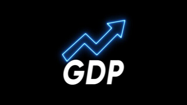 Gdp growth concept with glowing blue neon upward trend arrow animation
