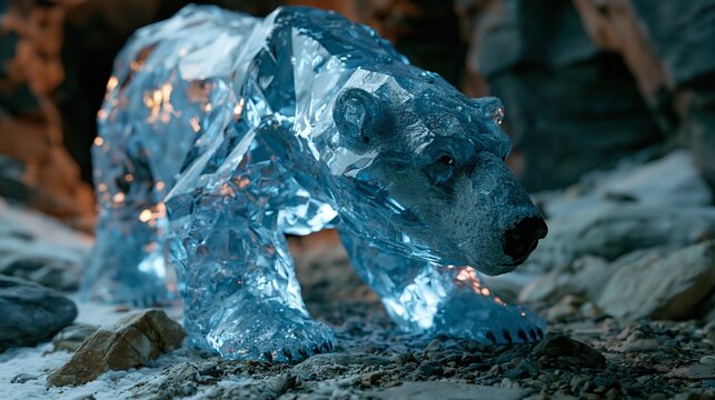 Ice Sculpture of a Polar Bear in a Natural Environment