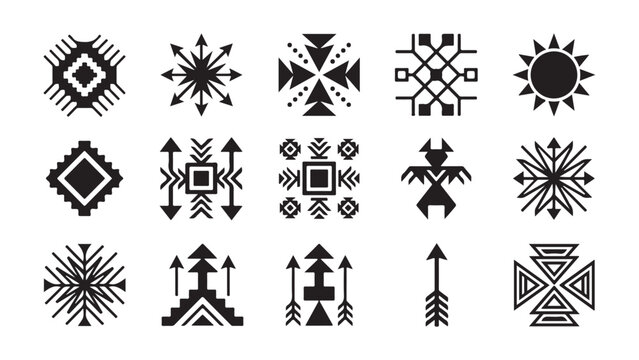 Set of Native American Tribal Geometric Symbols and Abstract Patterns