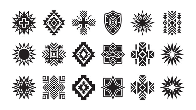 Intricate Native American Tribal Geometric Symbols and Abstract Decorative Patterns