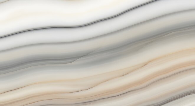 Abstract flowing onyx marble texture with smooth white, gray, and light brown waves and lines.