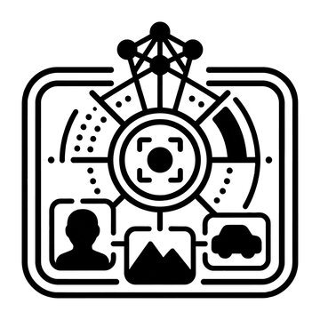 Artificial intelligence icon showing face and object recognition technology