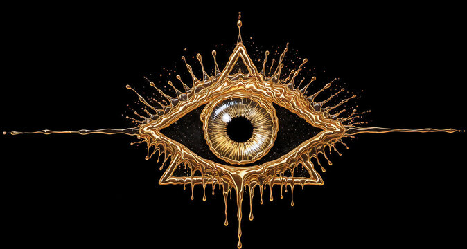 Contemporary Spiritual Art, All Seeing Eye, Symbol of Divine Wisdom, Protection and Universal Knowledge, Liquid Gold Design