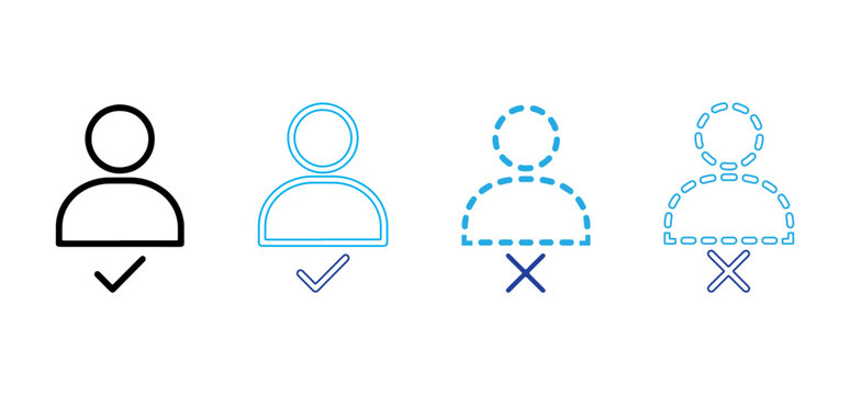 People user avatar checkmark and cross line icons on transparent background for your design.
