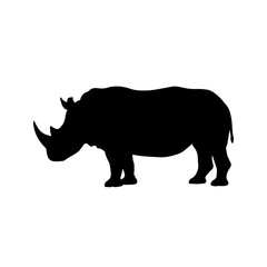 Rhinoceros walking profile silhouette isolated icon with rhino silhouette © rrr