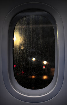 rainy window of a plane