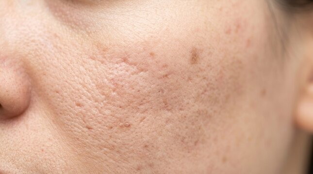 Closeup Macro Shot of Human Skin Texture with Pores and Blemishes.
