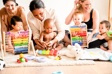 Diverse toddlers playing together joyfully
