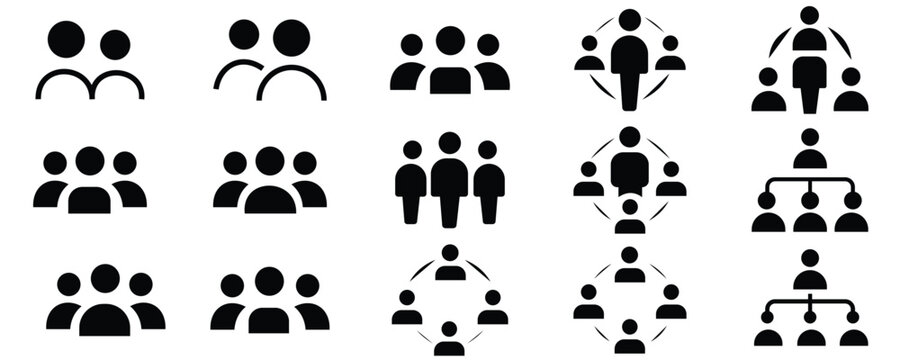People Group Icons Set &ndash; User, Team, Community, Organization and Network Black Silhouette Vector Collection