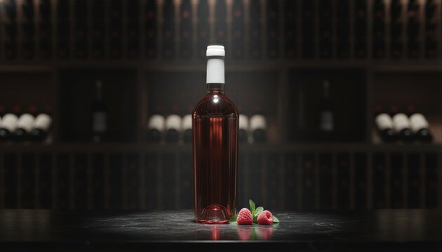 Luxurious rose wine bottle in a moody upscale restaurant setting