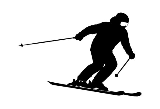 Silhouette of a skier skiing downhill vector art