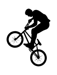 Obraz premium Silhouette of a bmx rider performing a stunt trick on a bicycle vector art