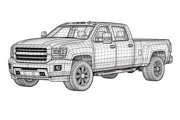 Fototapeta premium Wireframe of a modern pickup truck isolated on white background