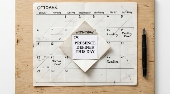 October calendar page with note about presence defines this day