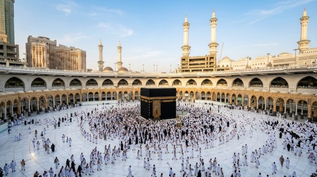 Kaaba in Mecca with Pilgrims Performing Tawaf.