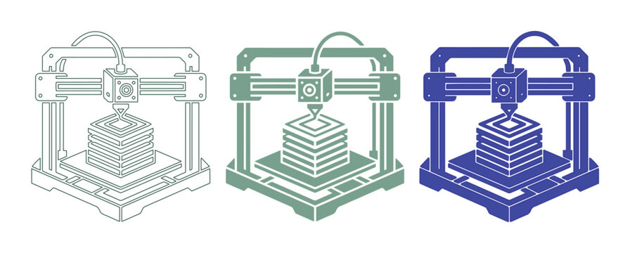 Set of 3 3D Printer Icons Vector