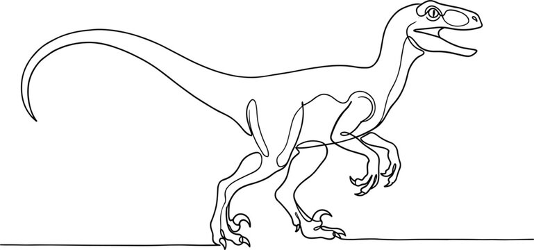 Dinosaur velociraptor continuous line art vector illustration featuring a prehistoric raptor predator in minimalist style