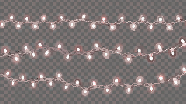 String lights with glowing bulbs on a transparent background
