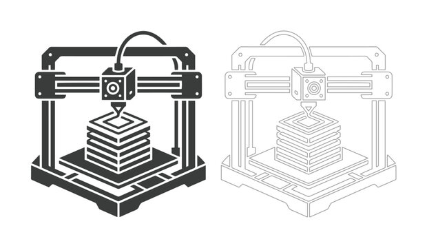 3D Printer Printing Object Icon Vector Set
