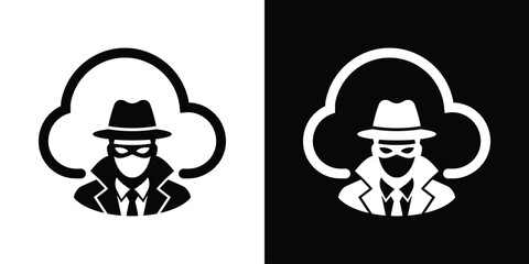 Obraz premium Cloud computing security breach vector illustration. Spy or undercover agent compromising data cloud icon.