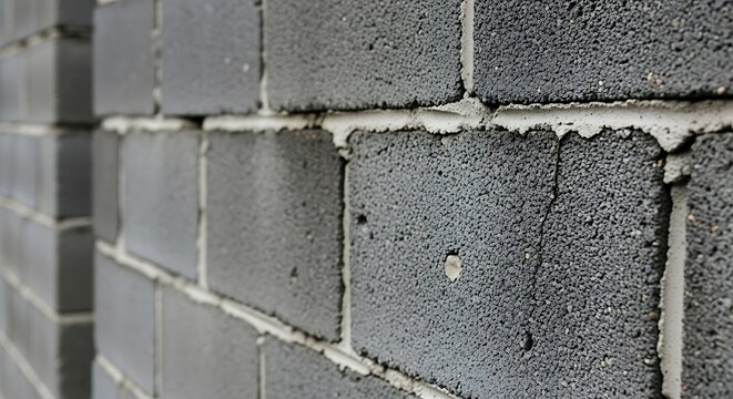 Closeup View of Gray Concrete Cinder Blocks Wall Texture.