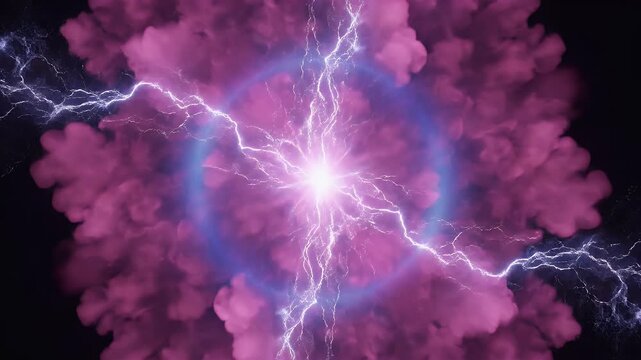 Energetic pink bloom with electric energy pulses radiating outwards