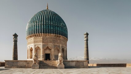 Obraz premium Majestic Islamic Monument with Dome and Minarets on Clear Day