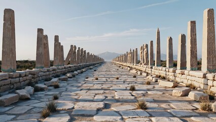 Obraz premium Ancient Ruins with Stone Path and Tall Standing Stones under Clear Sky