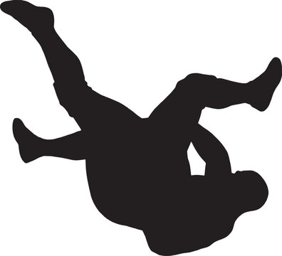 Silhouette of a professional wrestler performing a highflying move or takedown vector art