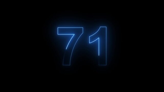 Neon Number 71 Animation with Glowing Electric Light Effect on Dark Background.