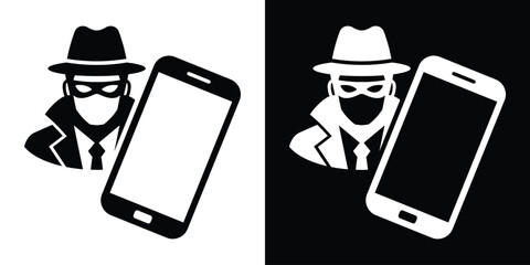 Mobile phone security breach vector icon. Spy or hacker tracking a smartphone concept graphic in black and white styles. © bibin
