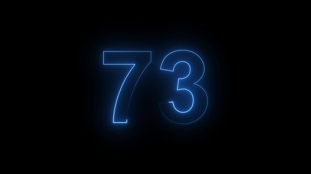 Neon Number 73 Animation with Glowing Electric Light Effect on Dark Background.