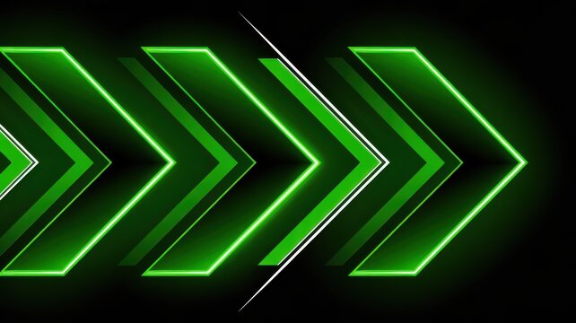Bright green arrow icons pointing forward on dark background