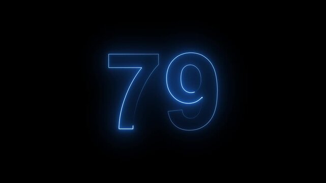 Neon Number 79 Animation with Glowing Electric Light Effect on Dark Background.