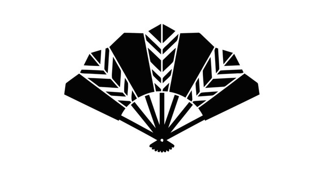 Vector illustration of japanese kamon crest folding fan with arrow feathers on on a transparent background