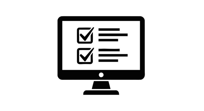 Vector illustration of online survey or exam icon on computer monitor on a transparent background