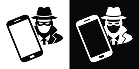 Mobile phone security breach vector icon. Spy or hacker tracking a smartphone concept graphic in black and white styles. © bibin