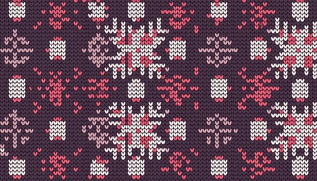 seamless knitted pattern with geometric snowflakes