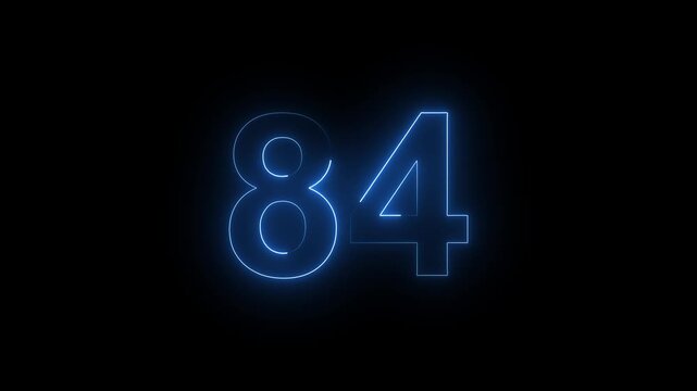 Neon Number 84 Animation with Glowing Electric Light Effect on Dark Background.