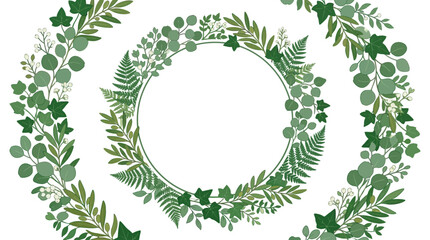 Botanical green leaf wreath vector, elegant foliage circular frame with eucalyptus and ferns, organic garden plant border for wedding invitations © sidra