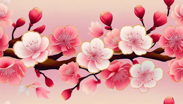 sakura flower seamless border pattern japanese cherry blossom exotic texture spring flowers graphic for background textile fabric