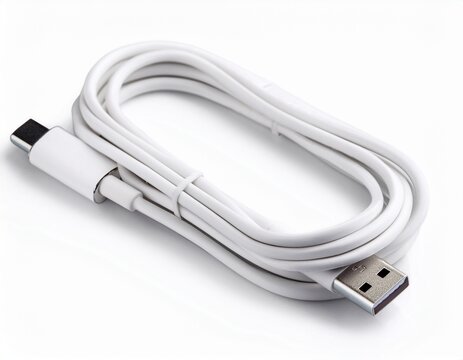 white usb c charging cable connector isolated on white background