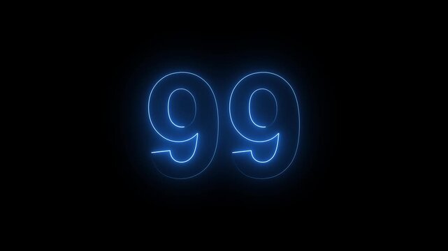 Neon Number 99 Animation with Glowing Electric Light Effect on Dark Background.