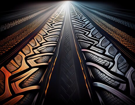 traces of car motorcycle tread curved realistic traces of tires of wheels from different types of tread car wheels on disks