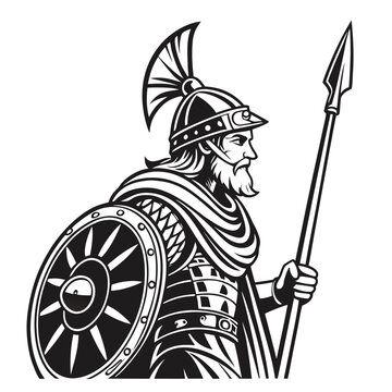 Black and white Tyr Nordic Mythology God Image vector isolated on white background.