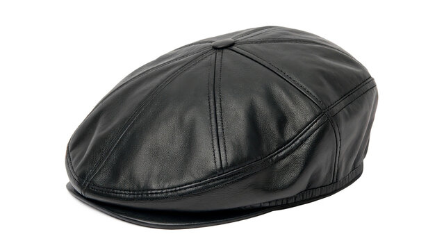 Casual black leather flat cap mens vintage headwear isolated on a transparent background clothing