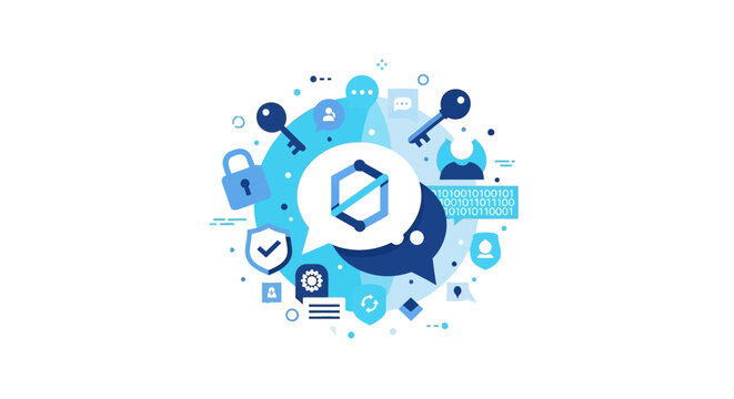 Cyber Security and Data Protection Vector Illustration - Digital Safety Concept with Padlock, Keys, and Binary Code Icons