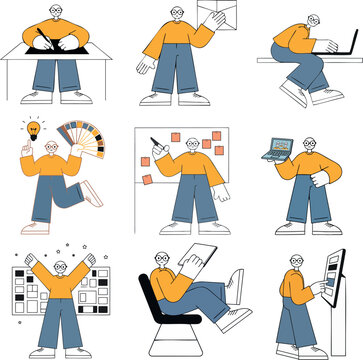 Cartoon Construction Workers Team Collection Vector Illustration Set