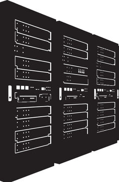 Server rack cabinets in a data center, network infrastructure hardware, computer server room equipment, vector illustration vector art