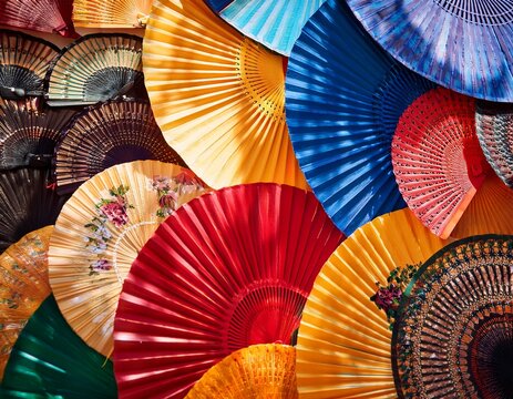 display of colorful traditional spanish fans